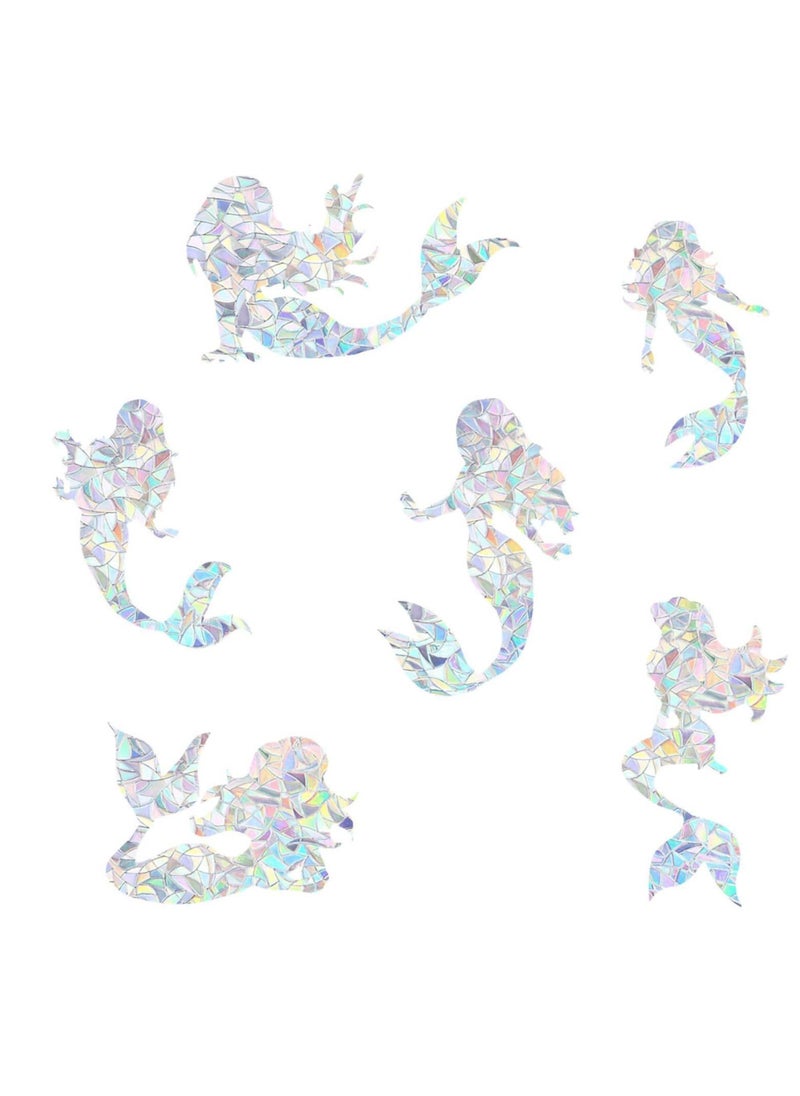 Generic - 6 Piece Mermaid Window Sticker, Suncatcher Rainbow Prism Non-adhesive Static Sticker PVC Decal Film for Birds Window Stickers Home Decor for Sliding Doors and Windows Glass - Image 1