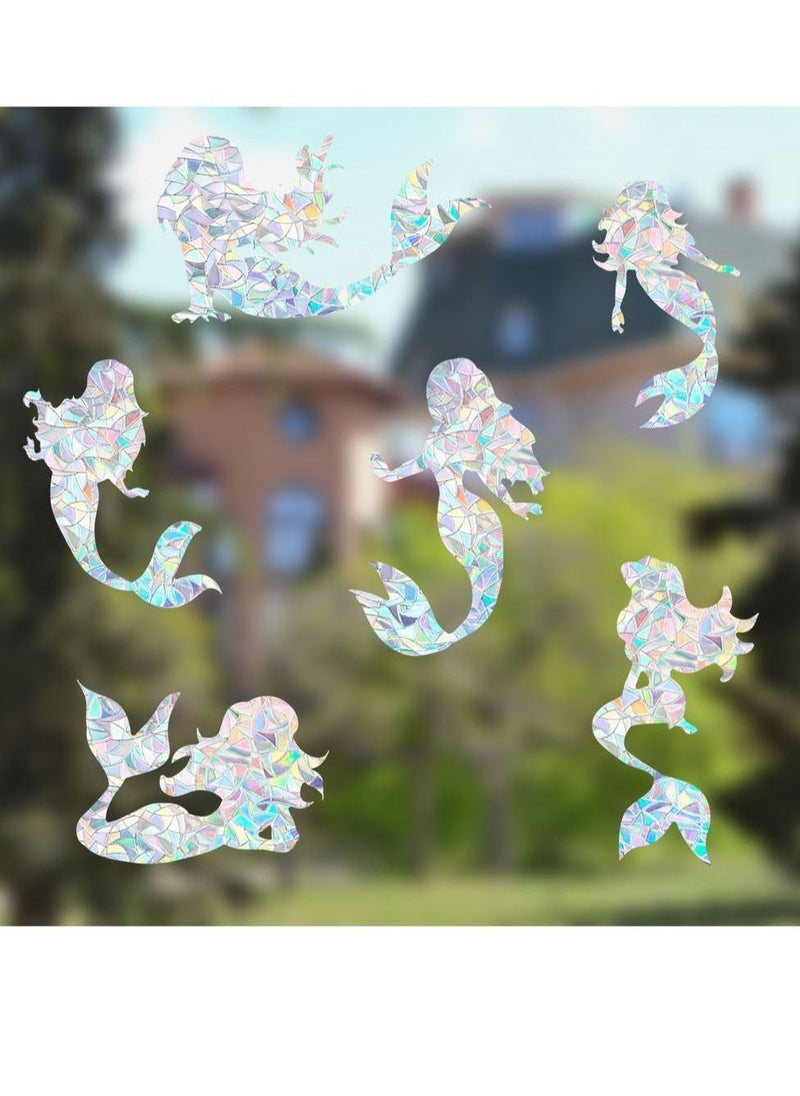 Generic - 6 Piece Mermaid Window Sticker, Suncatcher Rainbow Prism Non-adhesive Static Sticker PVC Decal Film for Birds Window Stickers Home Decor for Sliding Doors and Windows Glass - Image 1