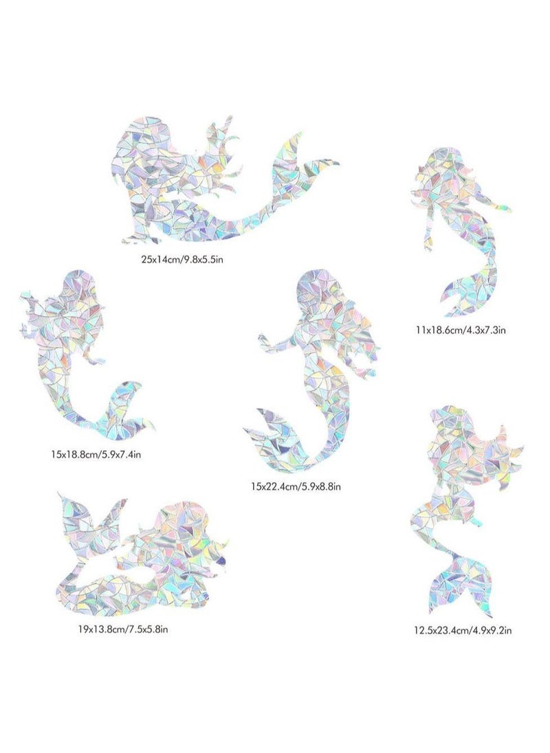 Generic - 6 Piece Mermaid Window Sticker, Suncatcher Rainbow Prism Non-adhesive Static Sticker PVC Decal Film for Birds Window Stickers Home Decor for Sliding Doors and Windows Glass - Image 1