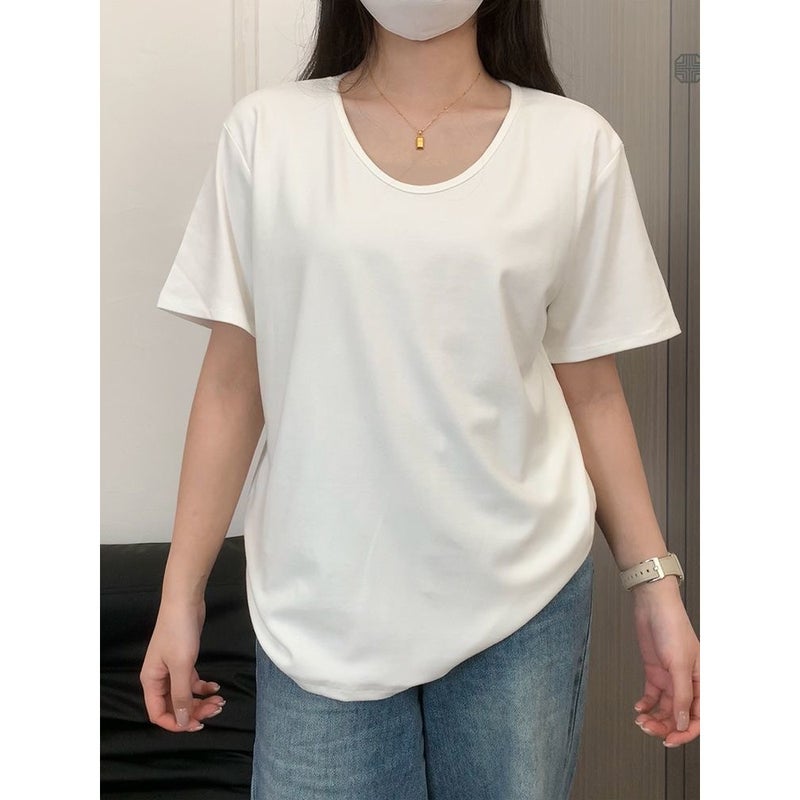 Summer Korean Style Pure Color U-Neck T-Shirt, Loose, Lazy, Versatile, Slimming Look, Short-Sleeved, Niche And Simple Women - Image 5
