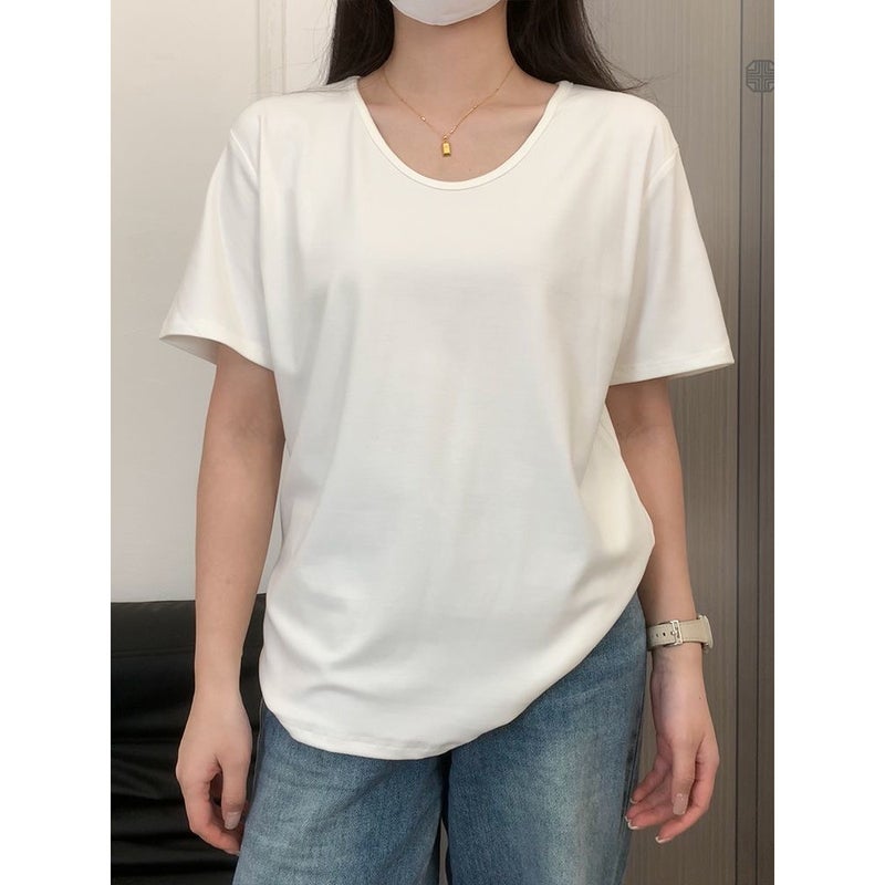 Summer Korean Style Pure Color U-Neck T-Shirt, Loose, Lazy, Versatile, Slimming Look, Short-Sleeved, Niche And Simple Women - Image 3