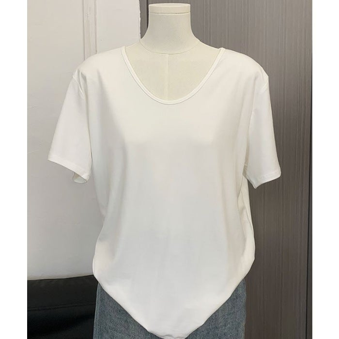 Summer Korean Style Pure Color U-Neck T-Shirt, Loose, Lazy, Versatile, Slimming Look, Short-Sleeved, Niche And Simple Women - Image 1