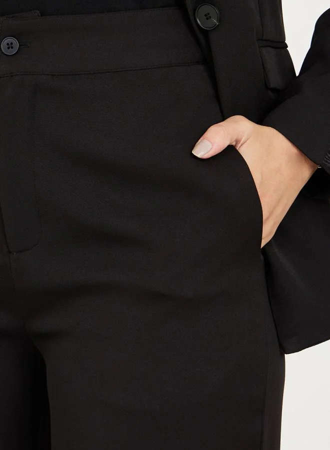 Styli Faux Feather Trim Straight Leg Trousers