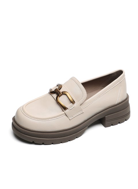 Academic Round Toe Soft Sole Single Shoes Beige
