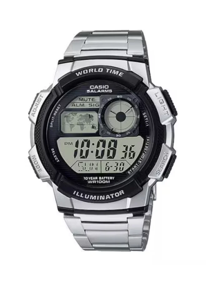 CASIO Men's Digital Display Watch With Silver Stainless Steel Strap - AE-1000WD-1AVDF