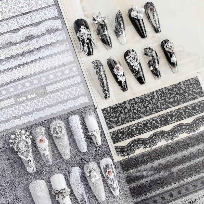 4 Colors ins Minimalist Style Nail Stickers Lace Bridal Wedding Nail Art Sticker for Man Woman 4 Sheets