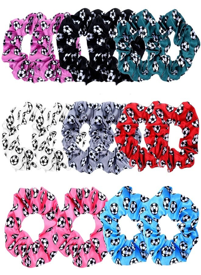 Grevosea 16 Pieces Soccer Scrunchies for Girls, Soccer Hair Ties Elastic Sports Ball Bands Ponytail Holder Hair Accessories for Soccer Party Favors Players Coaches Team Gifts (8 Colors) - Image 1