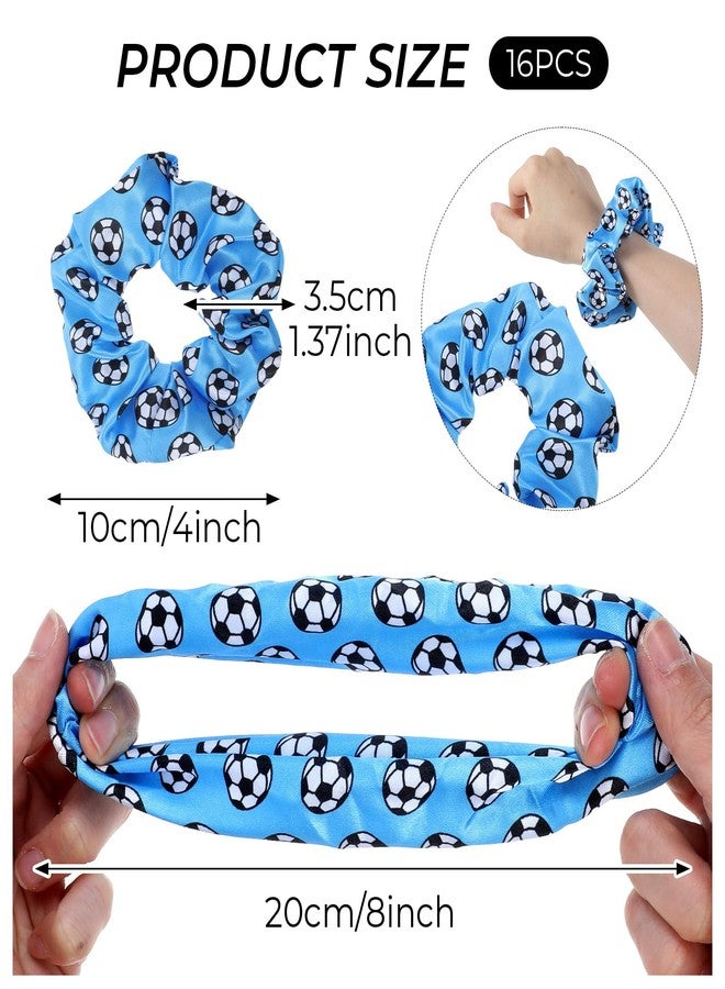 Grevosea 16 Pieces Soccer Scrunchies for Girls, Soccer Hair Ties Elastic Sports Ball Bands Ponytail Holder Hair Accessories for Soccer Party Favors Players Coaches Team Gifts (8 Colors) - Image 2