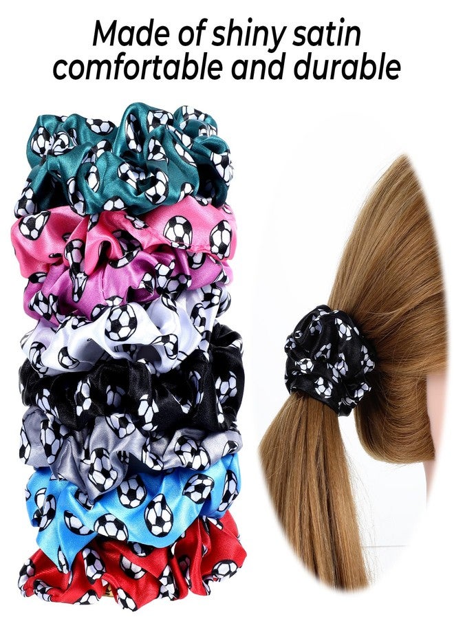 Grevosea 16 Pieces Soccer Scrunchies for Girls, Soccer Hair Ties Elastic Sports Ball Bands Ponytail Holder Hair Accessories for Soccer Party Favors Players Coaches Team Gifts (8 Colors) - Image 3