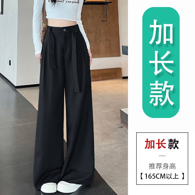 Belt-Tied Suit Pants Loose Wide-Leg Pants Fashion Casual Long Pants Multi-Color Multi-Size Small Tall - Image 1