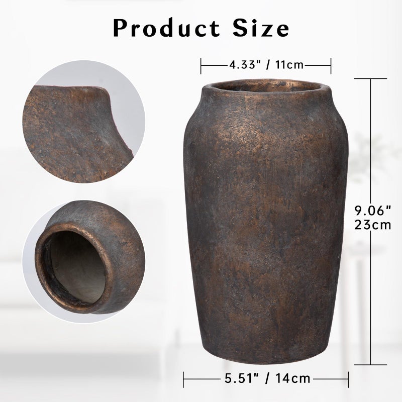 Briful Rustic Vintage Ceramic Vase, 9.06'' Farmhouse Table Decor with Wide Mouth, Large Decorative Vase for Home Decor, Living Room, Entryway & Shelf Styling, Brown - Image 2