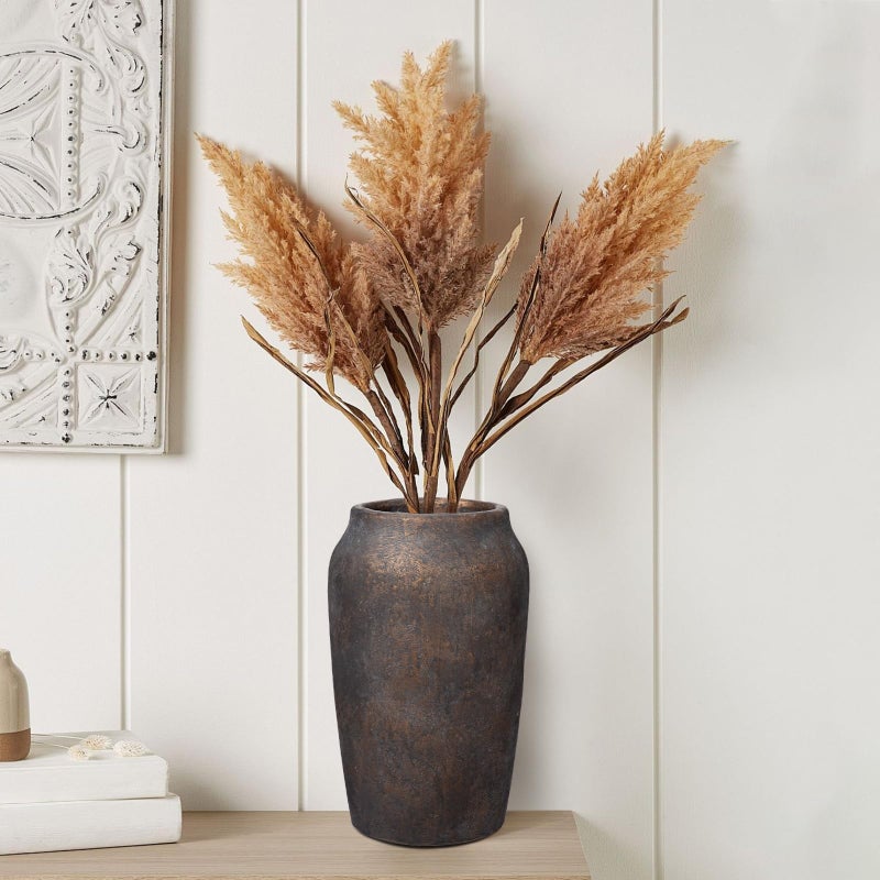 Briful Rustic Vintage Ceramic Vase, 9.06'' Farmhouse Table Decor with Wide Mouth, Large Decorative Vase for Home Decor, Living Room, Entryway & Shelf Styling, Brown - Image 3