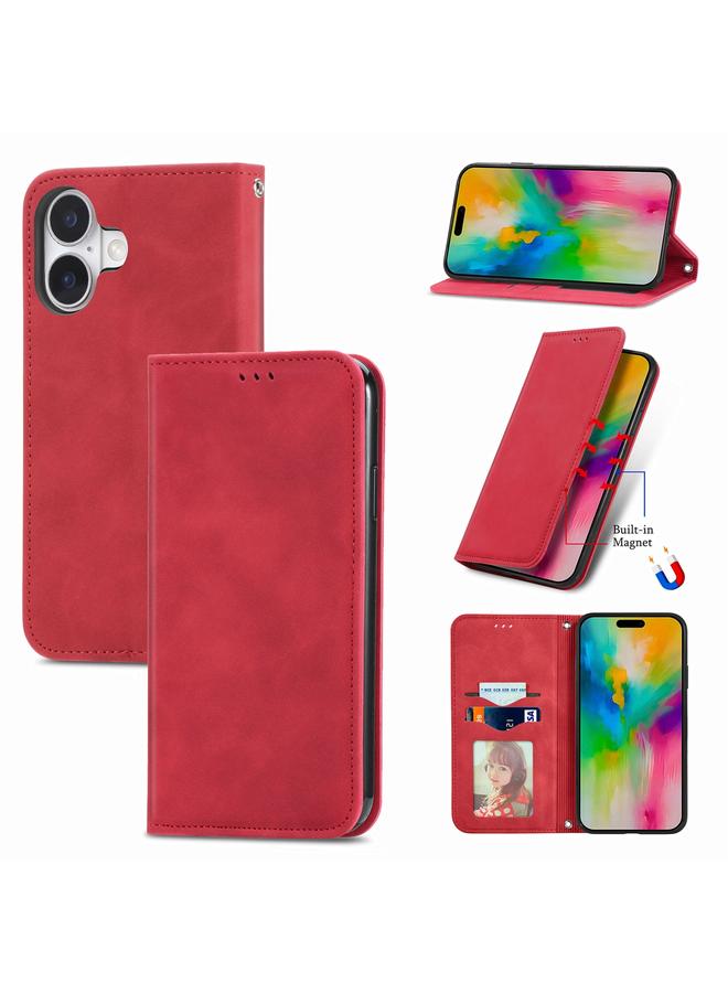 اس-توب جراب هاتف iPhone 16 من الجلد بتصميم كلاسيكي مع غطاء مغناطيسي قابل للطي - Image 1