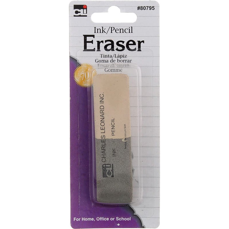 Charles Leonard 2 Sided Ink and Pencil Eraser GrayWhite 80795 - Image 2
