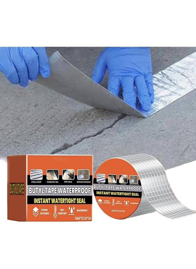 PROMASS - promass Butyl Tape, Roof Leak Stopper, Waterproof Adhesive Tape, Aluminum Foil Butyl Tape, Sealed Repair Tape, Roof Cracks Repair, Aluminum Foil Butyl Tape for Duct and Roof Cracks Repairs - Image 1