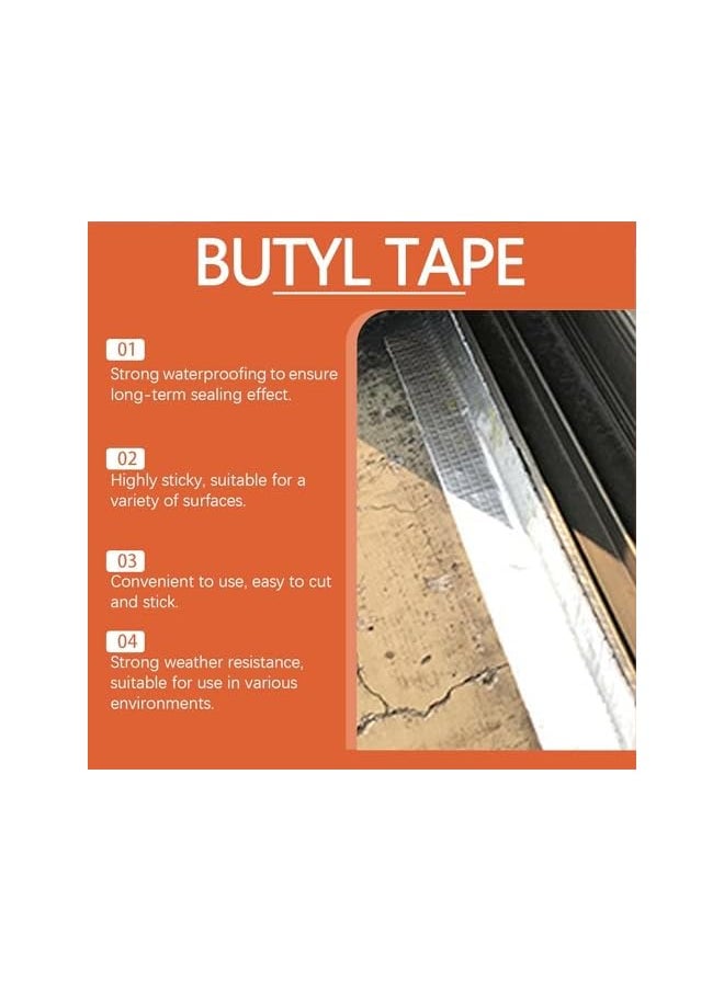 PROMASS - promass Butyl Tape, Roof Leak Stopper, Waterproof Adhesive Tape, Aluminum Foil Butyl Tape, Sealed Repair Tape, Roof Cracks Repair, Aluminum Foil Butyl Tape for Duct and Roof Cracks Repairs - Image 1