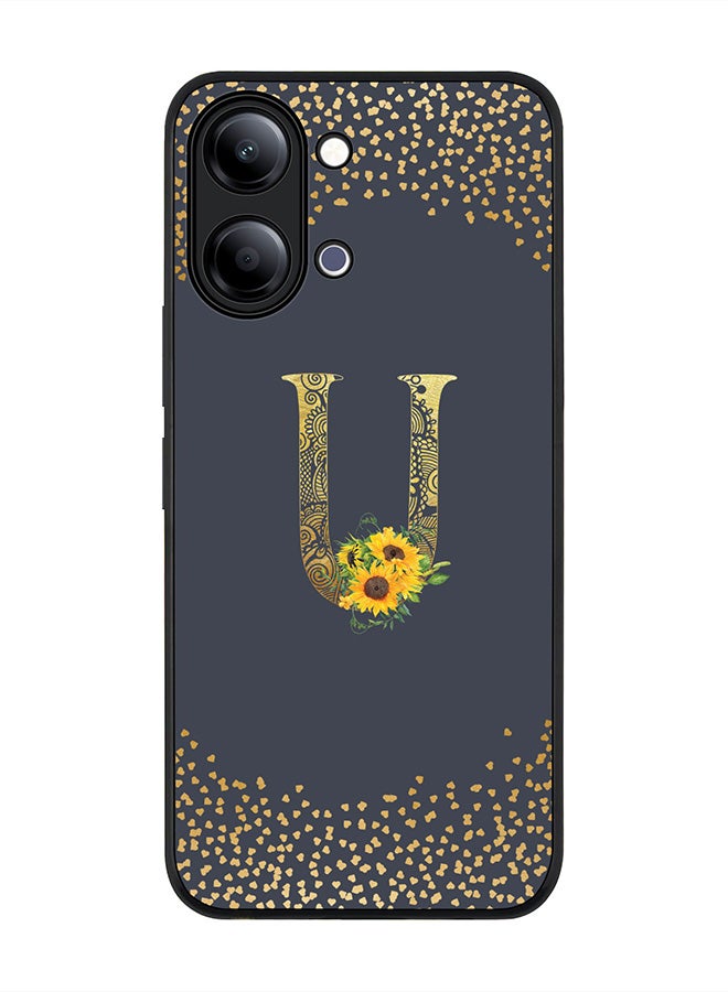 Stylizedd For vivo Y05 4G / Y6t 5G Case,Slim fit Camera Protection, Shockproof Thin Phone cover  - Custom Floral Monogram - U  (Grey ) - Image 1