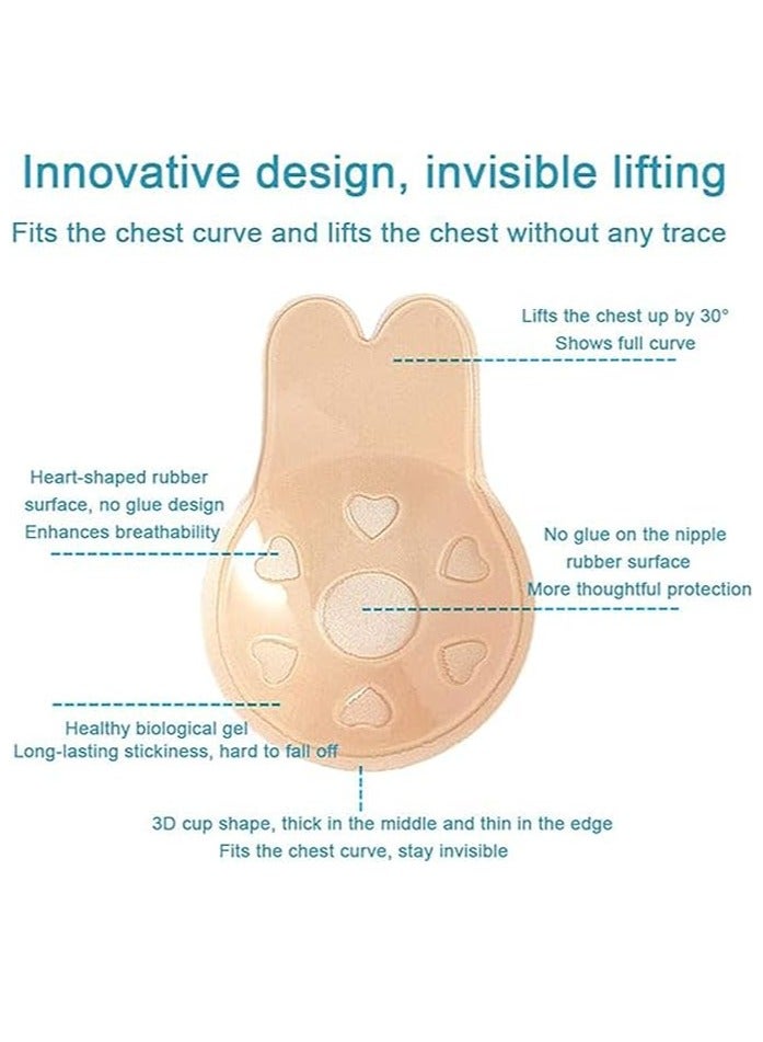 2 Pair Bras for Women Breathable Rabbit Ear Chest Stickers Adhesive Bra Push Up Invisible Bra Reusable Silicone Bra Cups Strapless Adhesive Bra Lighweight Deep V-Shaped Bra（XXL） - Image 5