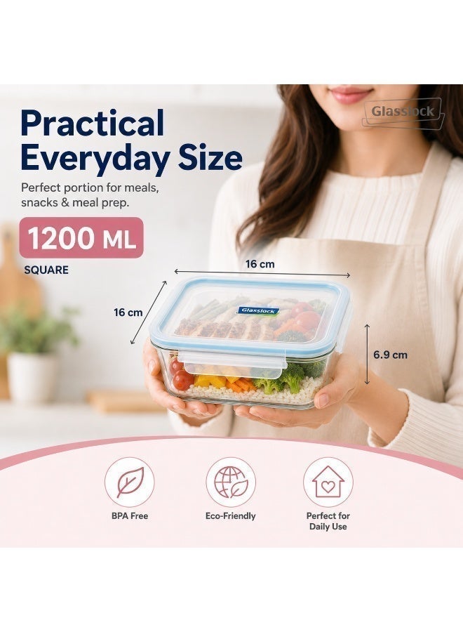 Glasslock MCSB-120 Square Glass Food Storage Container 1200ml Airtight BPA Free Microwave Safe - Image 2