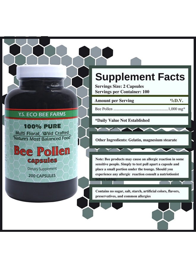 Worldwide Nutrition - Y.S. Eco Bee Farms 100% Pure Wild Crafted Bee Pollen Capsules Organic Bee Pollen Vitamin Supplements Amino Acids Organic Protein Vitamin C Vitamin B12 Gluten Free 2Pk Of 200Ct W Bonus Key Chain - Image 1