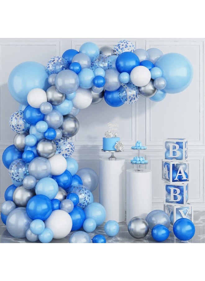 Isndare - Blue Balloon Garland Arch Kit Royal Blue and Baby Blue White Chrome Silver Balloons Pearl Dark Blue and Light Blue Confetti Latex Balloons for Kids Ocean Sea Birthday Party Decoration Baby Shower - Image 1
