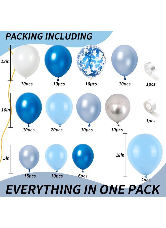 Isndare - Blue Balloon Garland Arch Kit Royal Blue and Baby Blue White Chrome Silver Balloons Pearl Dark Blue and Light Blue Confetti Latex Balloons for Kids Ocean Sea Birthday Party Decoration Baby Shower - Image 1