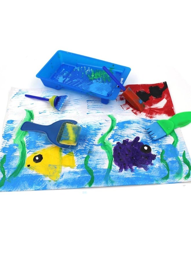 EVNEED Paint Sponges for Kids,29 pcs of Fun Paint Brushes for Toddlers.Coming with Sponge Brush, Flower Pattern Brush, Brush Set, Long Sleeve Waterproof Apron with 3 Roomy Pockets - Image 2