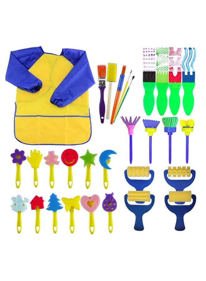EVNEED Paint Sponges for Kids,29 pcs of Fun Paint Brushes for Toddlers.Coming with Sponge Brush, Flower Pattern Brush, Brush Set, Long Sleeve Waterproof Apron with 3 Roomy Pockets - Image 3
