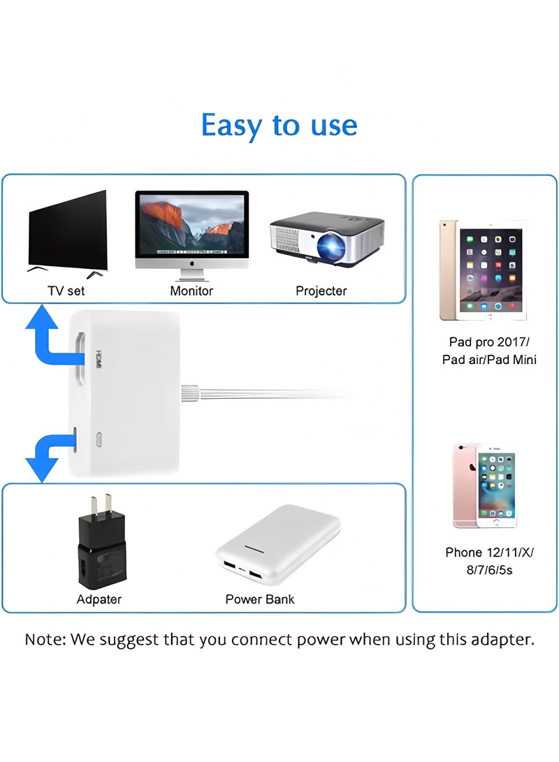 أبلينم محول HDMI من iPhone إلى التلفزيون، iPad إلى HDMI 1080P HD Digital AV Adapter (لا يحتاج إلى طاقة)، موصل شاشة مزامنة الفيديو والصوت متوافق مع iPhone 14/13/12/11/X/8/iPad/إلى شاشة عرض HDTV - Image 4