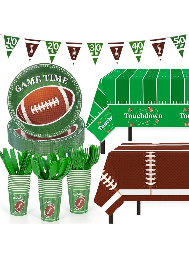 Childom Football Party Supplies Set 133Pcs Football Party Decorations Disposable Football Party Plates Cups Knives Spoons Fork Banner And Tablecloth Football Birthday Party Favors For Home Dinner Birthday - Image 1