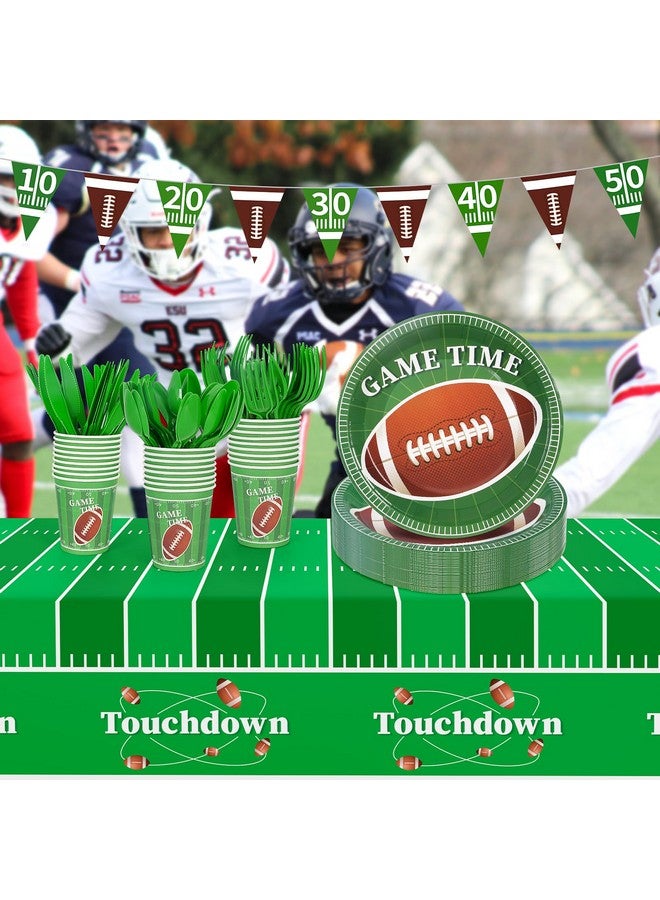 Childom Football Party Supplies Set 133Pcs Football Party Decorations Disposable Football Party Plates Cups Knives Spoons Fork Banner And Tablecloth Football Birthday Party Favors For Home Dinner Birthday - Image 4
