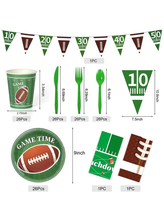 Childom Football Party Supplies Set 133Pcs Football Party Decorations Disposable Football Party Plates Cups Knives Spoons Fork Banner And Tablecloth Football Birthday Party Favors For Home Dinner Birthday - Image 3