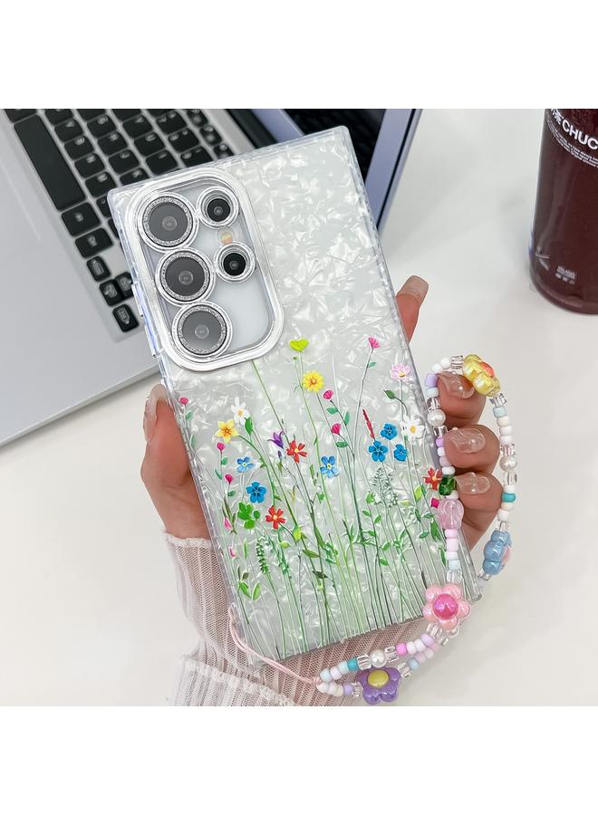 S-TOP Case For Samsung Galaxy S24 Ultra 5G Electroplating Flower Texture Wristband TPU Phone Case - Image 1