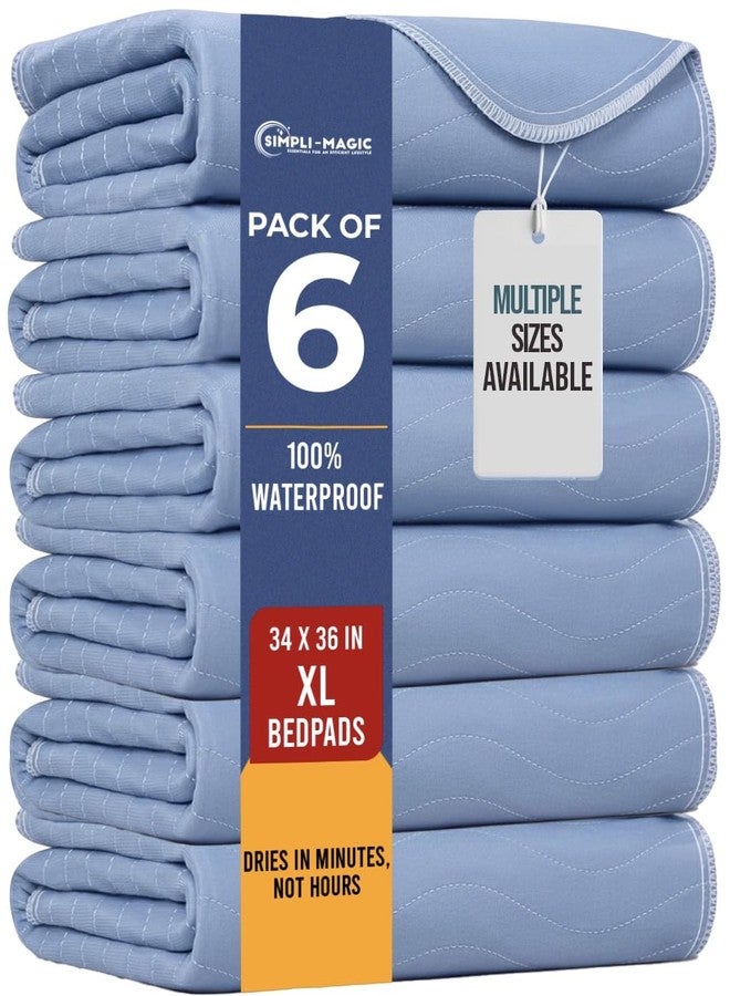 Simpli-Magic Washable Underpads, 34"x36" (Pack of 6) - Heavy Absorbency Reusable Bedwetting Incontinence Pads for Kids,Adults,Elderly,and Pets - Waterproof Protective Pad for Bed,Couch,Sofa,Floor - Image 1