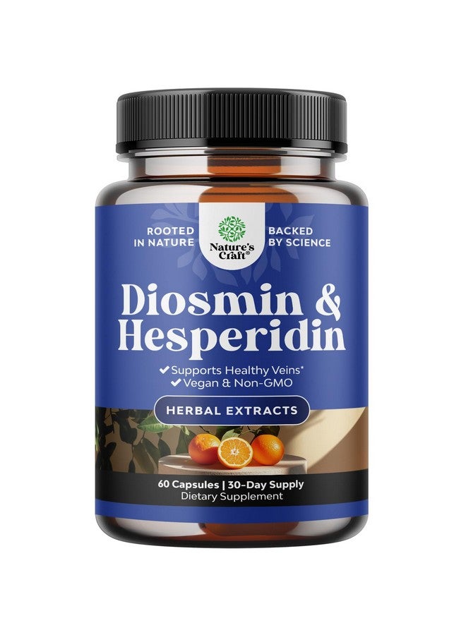 Natures Craft مركب ديوسمين هيسبيريدين 1000 ملغ للبالغين - مكمل البرتقال المر لدعم دوالي الساقين وصحة الدم في الساقين والقدمين - مكملات ديوسمين وهيسبيريدين من الحمضيات الأورانتيم - 60 حبة - Image 1