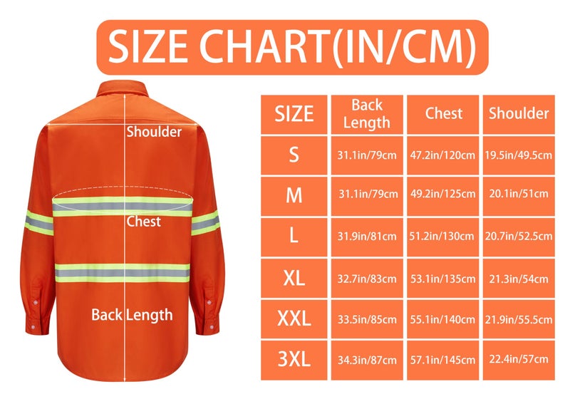 Ousafeve Class 3 Orange Hi Vis Button Up Safety Work Shirts for Men Reflective (Medium, Orange_Long) - Image 5