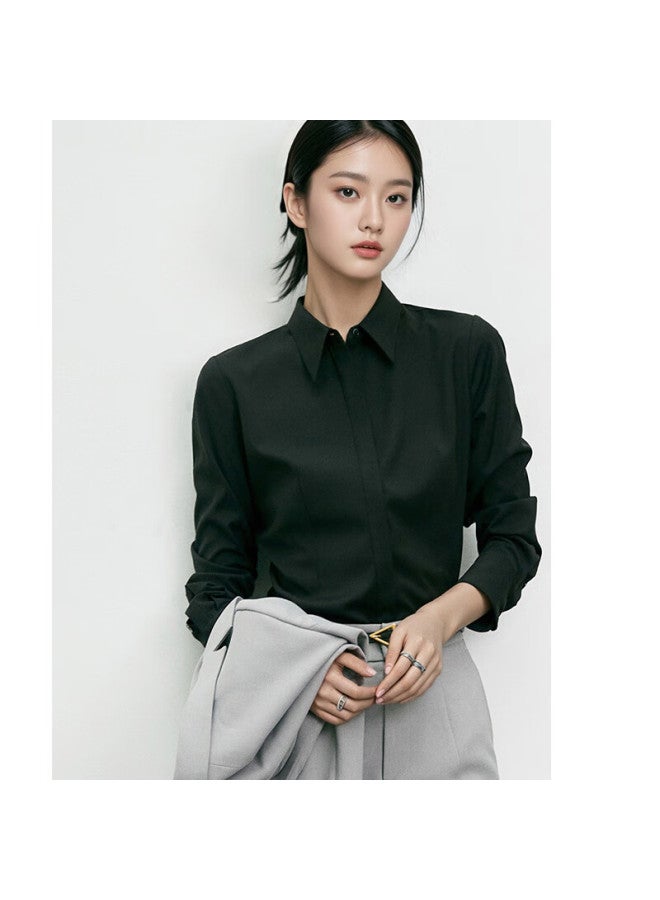 Teluoman Easy-care Wrinkle-resistant Black Women's Long-sleeve Dress Shirt, Professional Slimming Elegant Formal Interview Casual Women's Blouse - Image 1