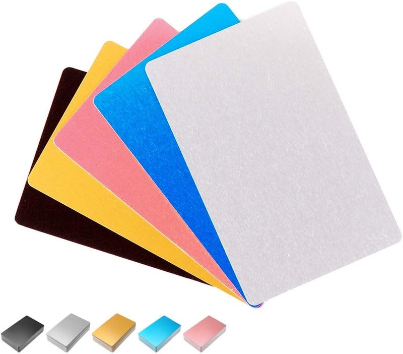 Yimaa 50 Pack Metal Business Cards Blanks Aluminum Sheet Blank Engraving Metal Tags Materials for CNC Engraver Laser Engraving DIY Gift Cards, Thicknes (0.2mm) - Image 1