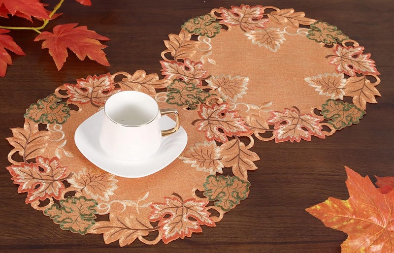 GRANDDECO Harvest Fall Table Placemat 14 Set of 4Cutwork Embroidered Maple Leaves Dresser Scarf Table Topper for Thanksgivings Day Home Dinner Holiday Party Decoration - Image 5