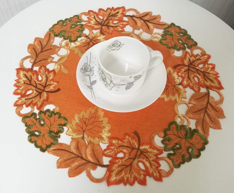 GRANDDECO Harvest Fall Table Placemat 14 Set of 4Cutwork Embroidered Maple Leaves Dresser Scarf Table Topper for Thanksgivings Day Home Dinner Holiday Party Decoration - Image 3