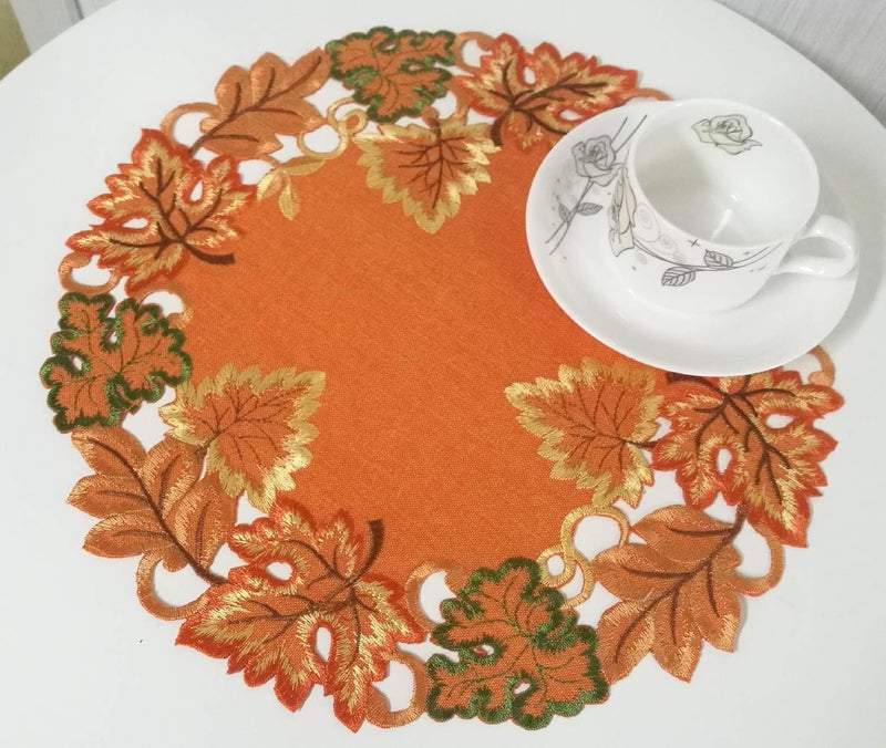 GRANDDECO Harvest Fall Table Placemat 14 Set of 4Cutwork Embroidered Maple Leaves Dresser Scarf Table Topper for Thanksgivings Day Home Dinner Holiday Party Decoration - Image 2