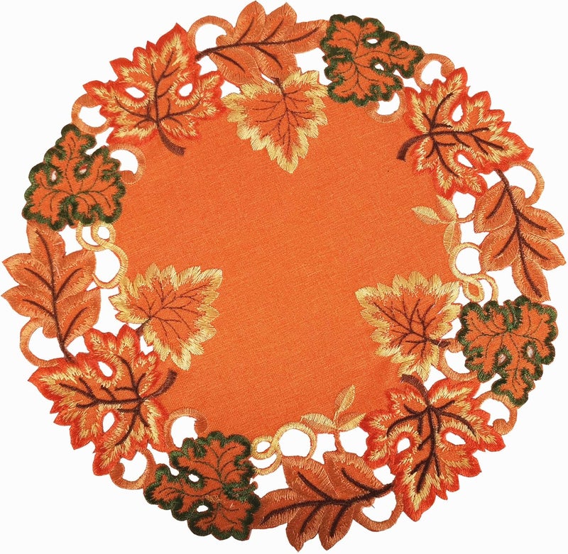 GRANDDECO Harvest Fall Table Placemat 14 Set of 4Cutwork Embroidered Maple Leaves Dresser Scarf Table Topper for Thanksgivings Day Home Dinner Holiday Party Decoration - Image 1