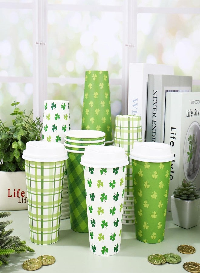 وولاين مجموعة Whaline المكونة من 100 كوب قهوة ورقية للاستخدام مرة واحدة مع أغطية، بنقشة نبات البرسيم الأخضر والأبيض، مثالية للاحتفال بيوم القديس باتريك. مستلزمات العيد الأيرلندي - Image 4