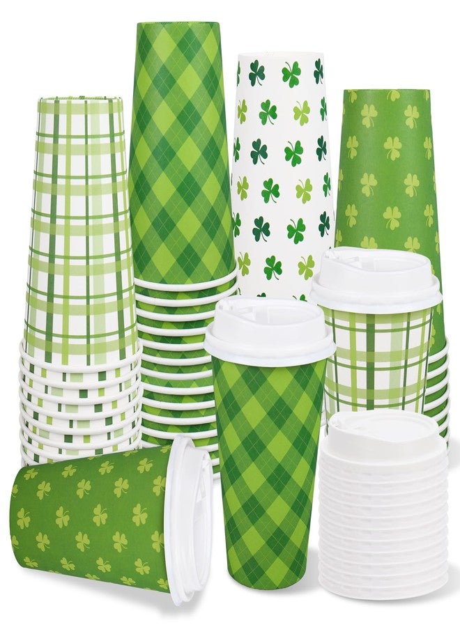 وولاين مجموعة Whaline المكونة من 100 كوب قهوة ورقية للاستخدام مرة واحدة مع أغطية، بنقشة نبات البرسيم الأخضر والأبيض، مثالية للاحتفال بيوم القديس باتريك. مستلزمات العيد الأيرلندي - Image 1