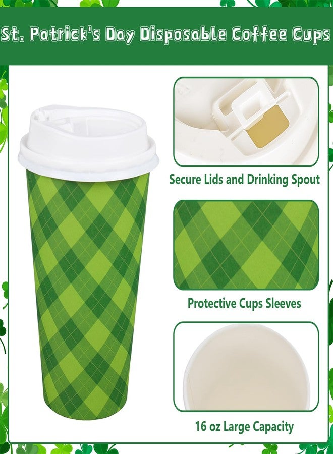 وولاين مجموعة Whaline المكونة من 100 كوب قهوة ورقية للاستخدام مرة واحدة مع أغطية، بنقشة نبات البرسيم الأخضر والأبيض، مثالية للاحتفال بيوم القديس باتريك. مستلزمات العيد الأيرلندي - Image 3