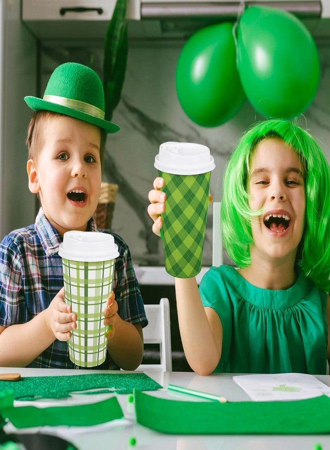 وولاين مجموعة Whaline المكونة من 100 كوب قهوة ورقية للاستخدام مرة واحدة مع أغطية، بنقشة نبات البرسيم الأخضر والأبيض، مثالية للاحتفال بيوم القديس باتريك. مستلزمات العيد الأيرلندي - Image 5