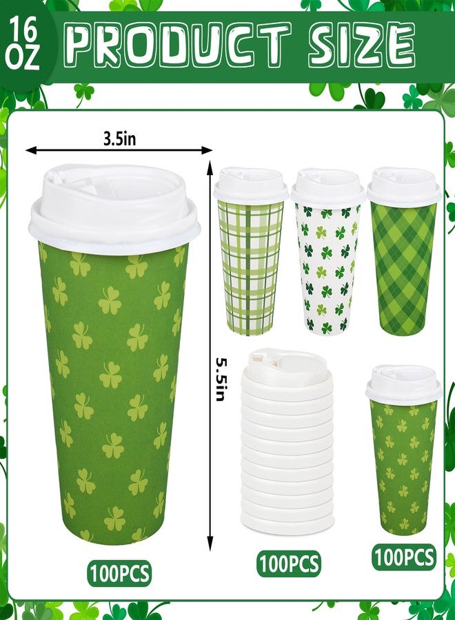 وولاين مجموعة Whaline المكونة من 100 كوب قهوة ورقية للاستخدام مرة واحدة مع أغطية، بنقشة نبات البرسيم الأخضر والأبيض، مثالية للاحتفال بيوم القديس باتريك. مستلزمات العيد الأيرلندي - Image 2