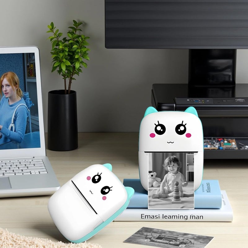 Inkless Printer, Portable Fault Printing Tool for Learners, Small Wireless Printer with Face, Includes USB Cord and Thermal Paper Roll, Cerulean - Image 5