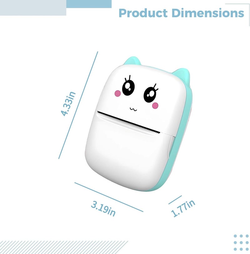 Inkless Printer, Portable Fault Printing Tool for Learners, Small Wireless Printer with Face, Includes USB Cord and Thermal Paper Roll, Cerulean - Image 3