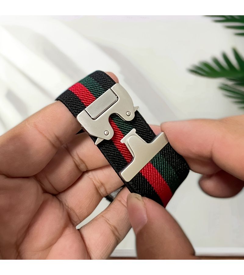 Elastic Sport Watch Bands for iWatch 42mm 44mm 45mm 49mm Series 10 9 8 7 6 5 4 3 1 Men Women Silvery Metal Connectors Parachute Style Buckle Multicolor 6 Replacement Strap - Image 3